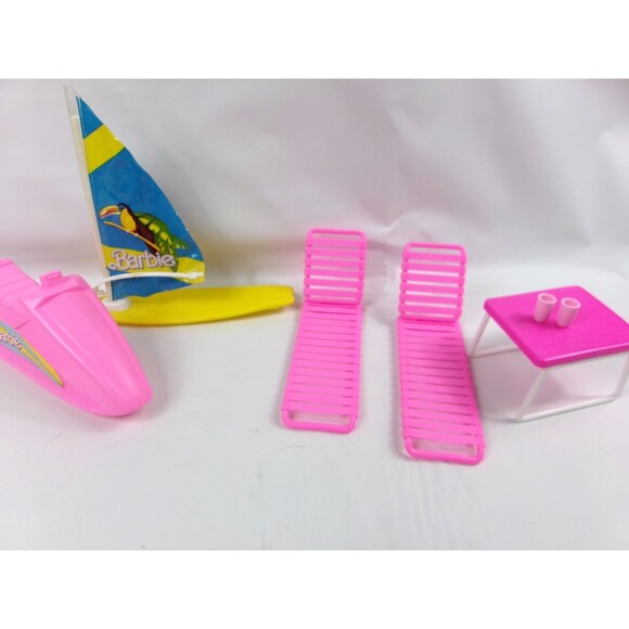 Vintage 1987 Island Fun Barbie Surf Set 7948 Jetski Chairs Sailboat Table Arco - Picture 1 of 5